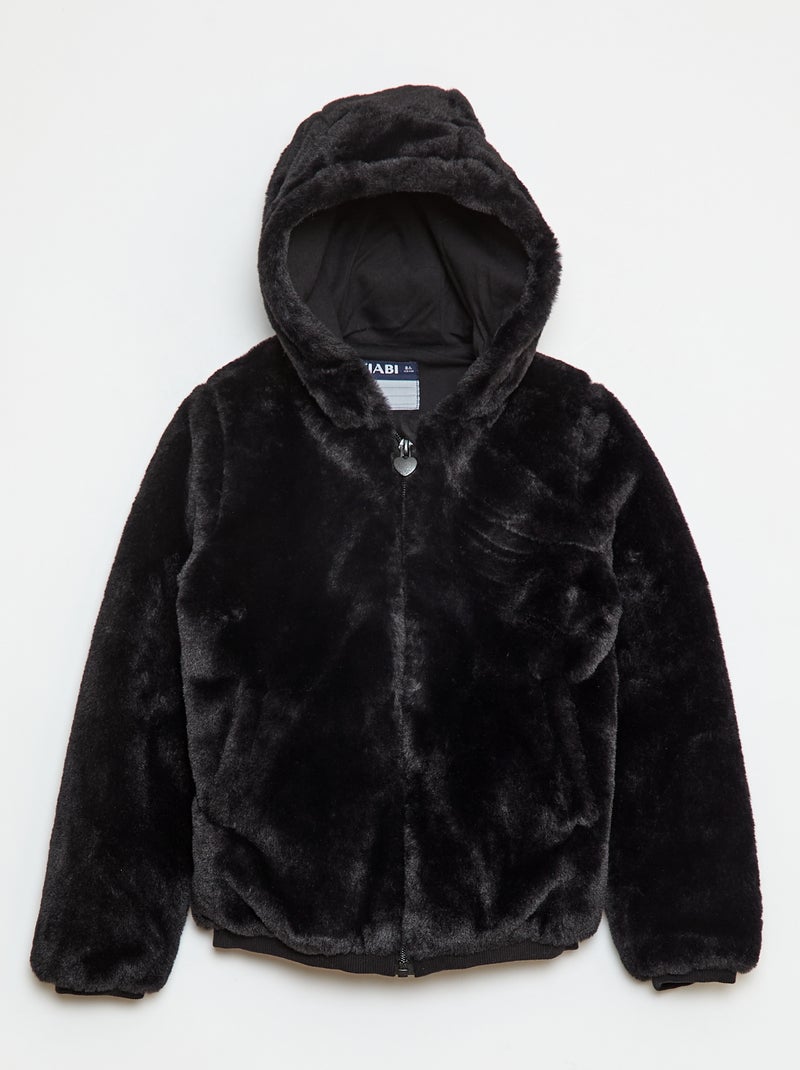 Giubbotto con zip e cappuccio in ecopelliccia Nero - Kiabi