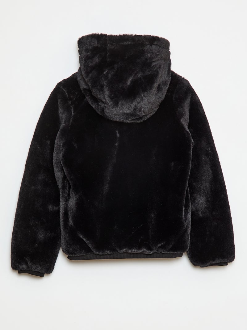 Giubbotto con zip e cappuccio in ecopelliccia Nero - Kiabi
