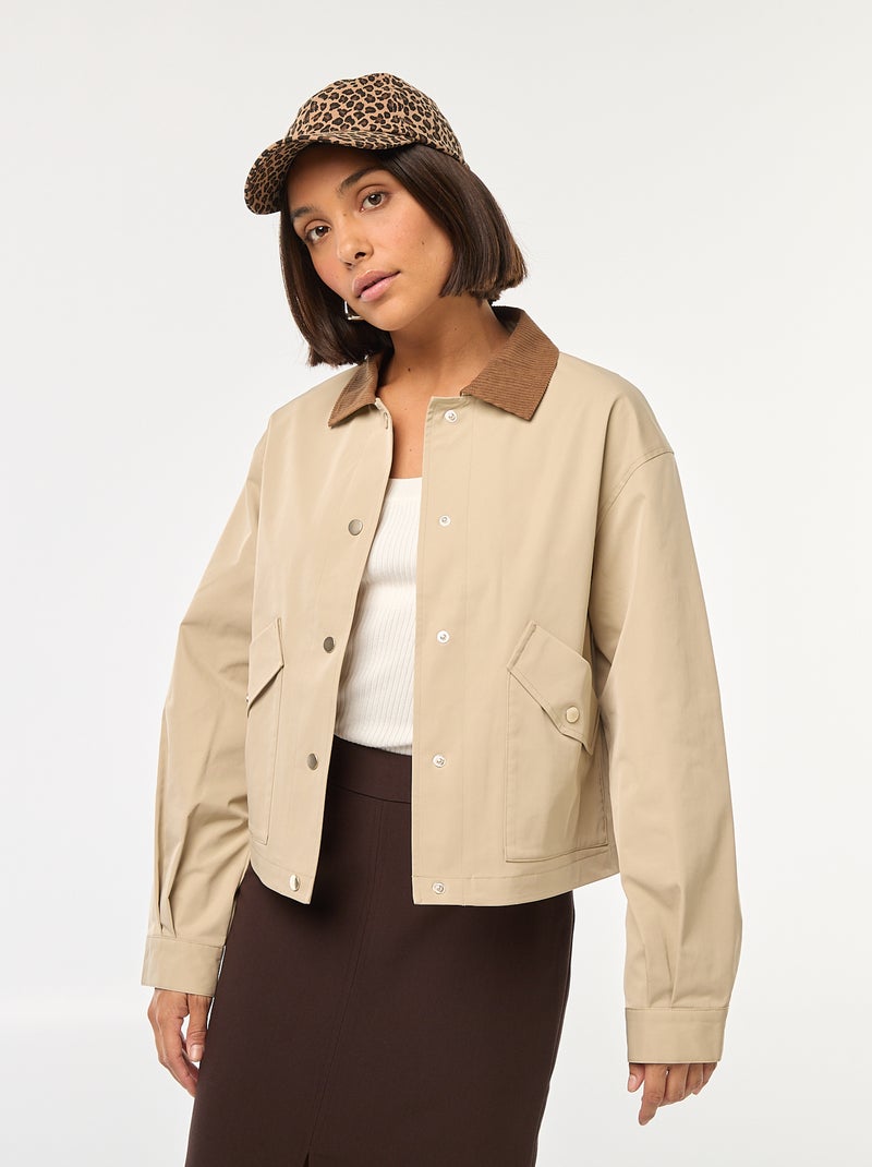 Giubbotto con zip e collo in tessuto a coste Beige - Kiabi
