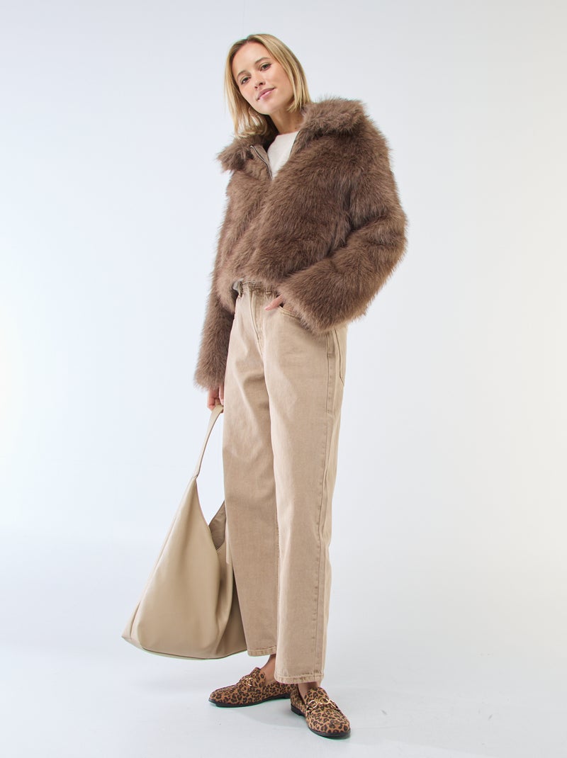 Giubbotto corto effetto pelliccia Marrone - Kiabi