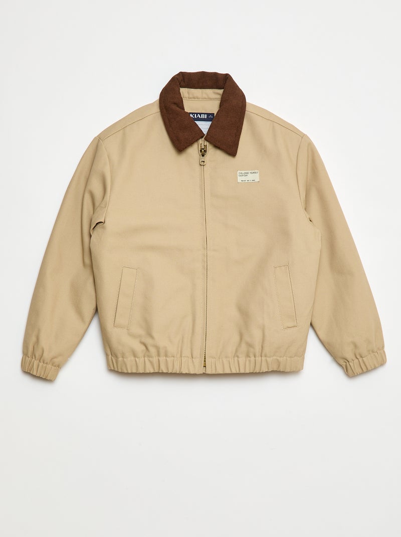 Giubbotto in cotone con collo a coste Beige - Kiabi
