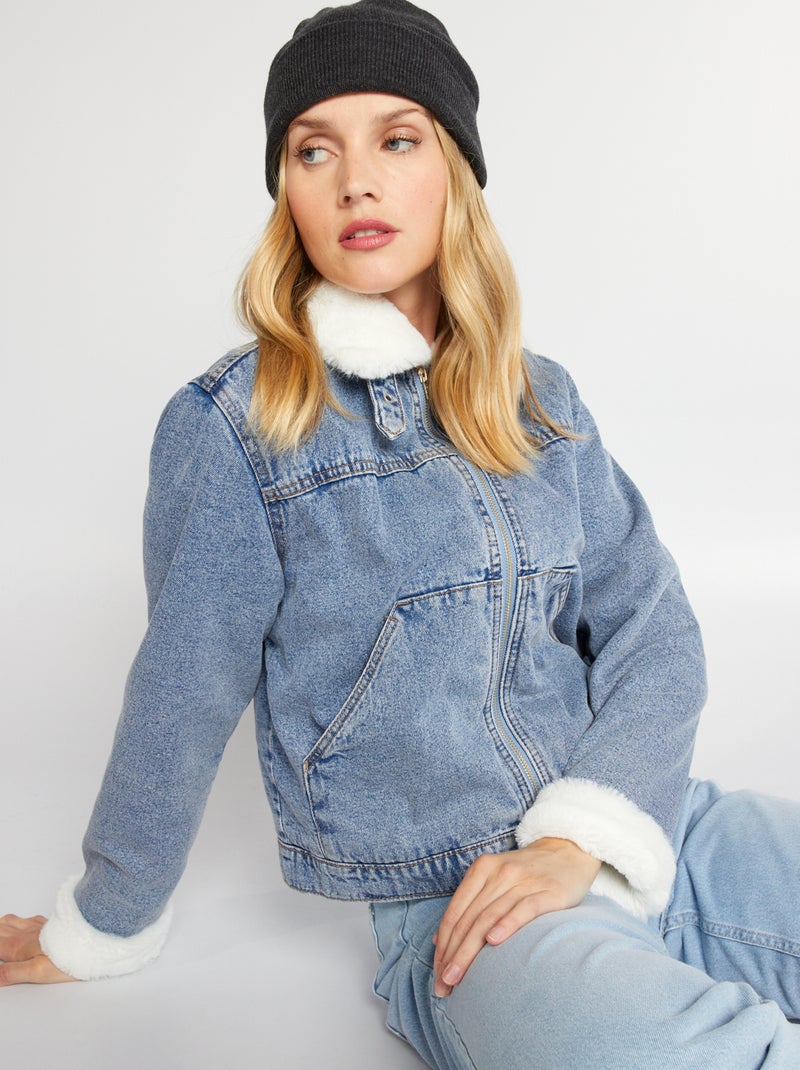 Giubbotto in denim foderato effetto montone Blu Denim chiaro - Kiabi