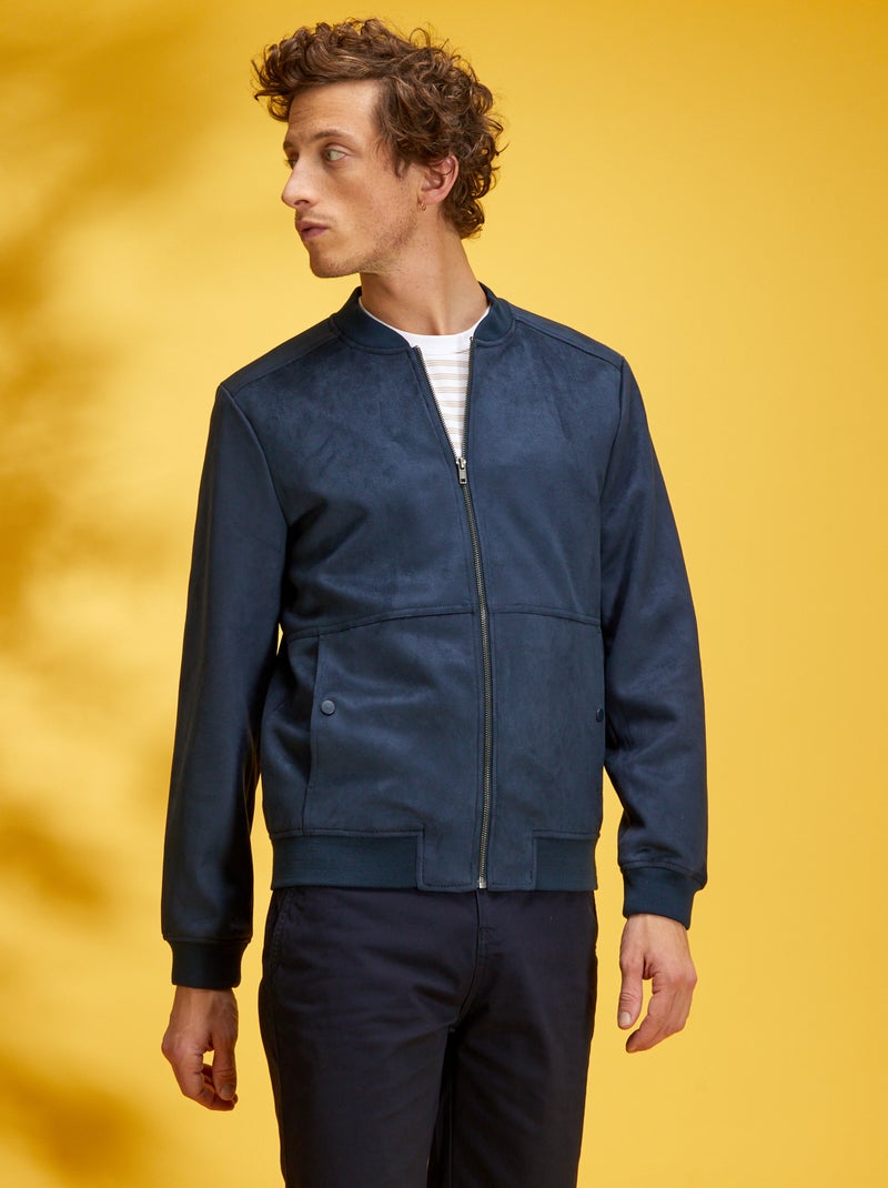 Giubbotto uomo in eco camoscio primaverile con collo coreano - BLU main image 0