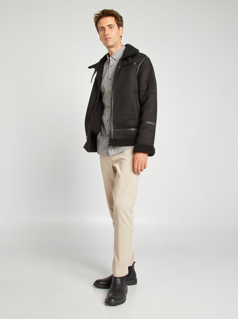 Giubbotto in finto camoscio e effetto montone nero - Kiabi