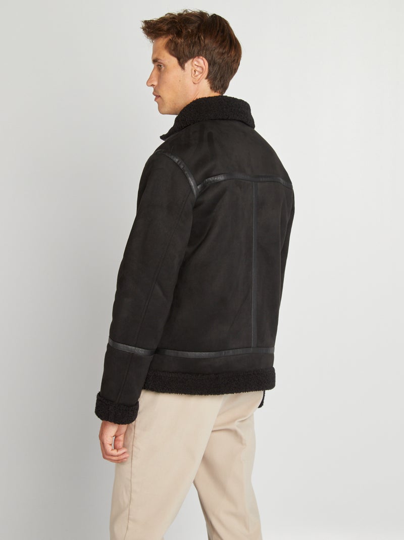 Giubbotto in finto camoscio e effetto montone nero - Kiabi