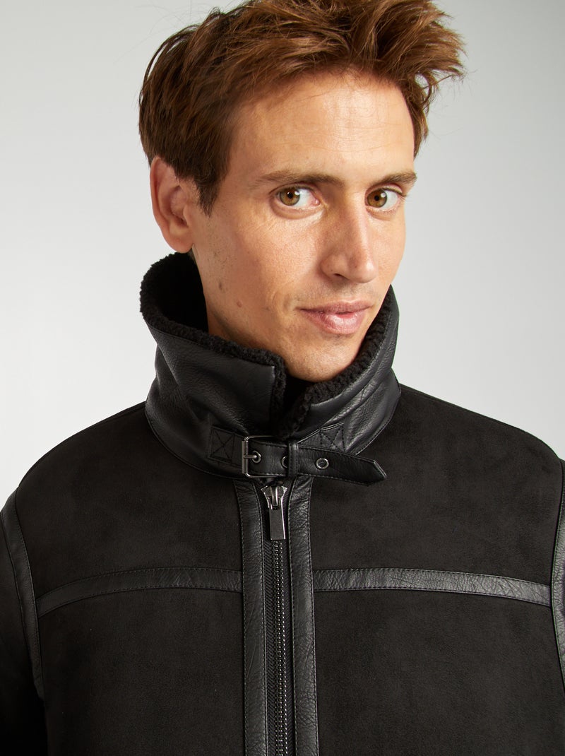 Giubbotto in finto camoscio e effetto montone nero - Kiabi