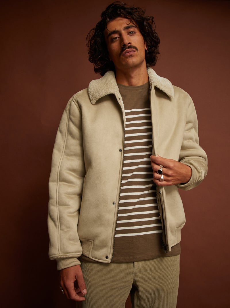 Giubbotto in finto camoscio stile bomber BEIGE - Kiabi