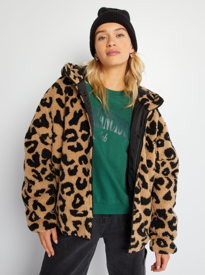 Giubbotto in sherpa con stampa 'leopardata' MARRONE - Kiabi