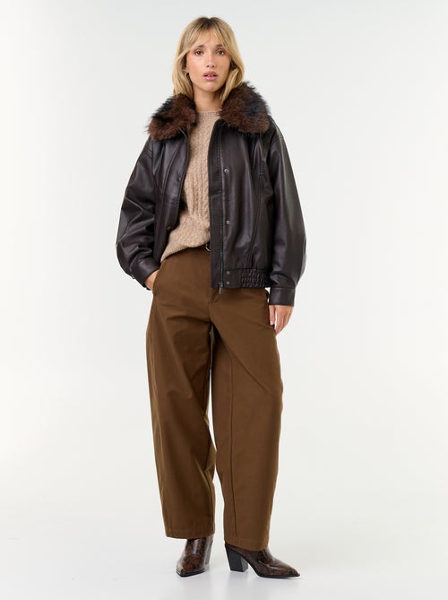 Giubbotto in similpelle oversize con collo in pelliccia rimovibile - Kiabi