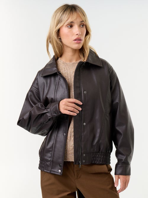 Giubbotto in similpelle oversize con collo in pelliccia rimovibile - Kiabi