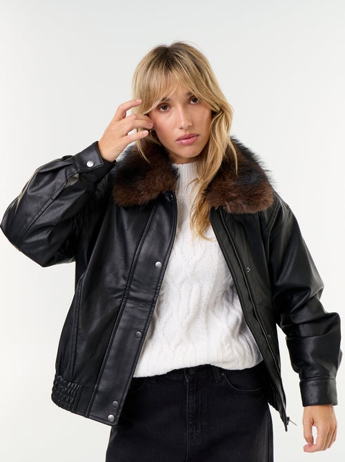 Giubbotto in similpelle oversize con collo in pelliccia rimovibile - Kiabi