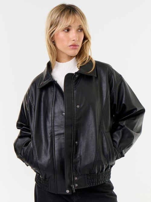 Giubbotto in similpelle oversize con collo in pelliccia rimovibile - Kiabi