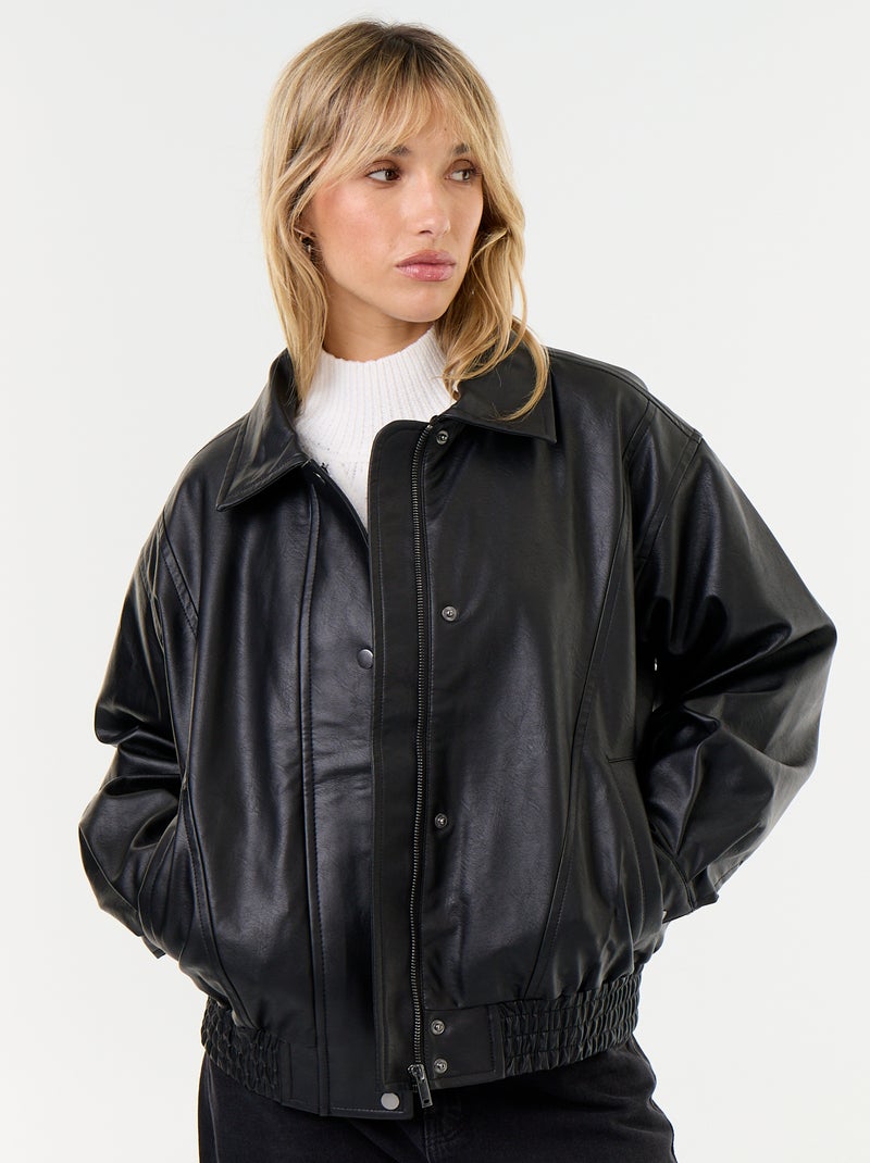 Giubbotto in similpelle oversize con collo in pelliccia rimovibile Nero - Kiabi