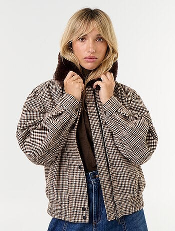 Giubbotto oversize effetto lana con collo in ecopelliccia rimovibile