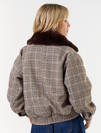 Giubbotto oversize effetto lana con collo in ecopelliccia rimovibile