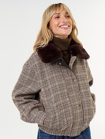 Giubbotto oversize effetto lana con collo in ecopelliccia rimovibile