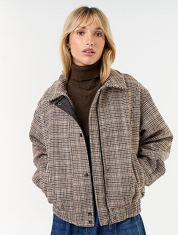 Giubbotto oversize effetto lana con collo in ecopelliccia rimovibile