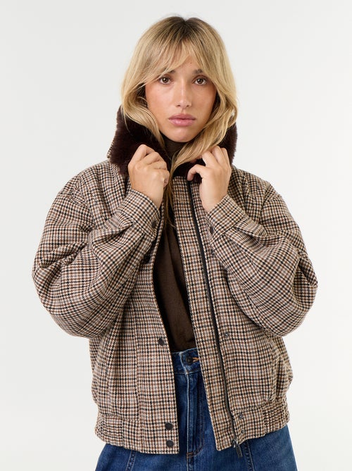 Giubbotto oversize effetto lana con collo in ecopelliccia rimovibile - Kiabi