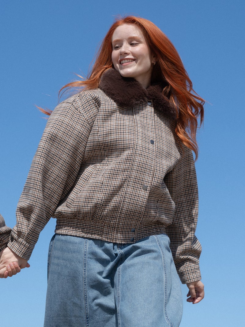 Giubbotto oversize effetto lana con collo in ecopelliccia rimovibile Beige - Kiabi