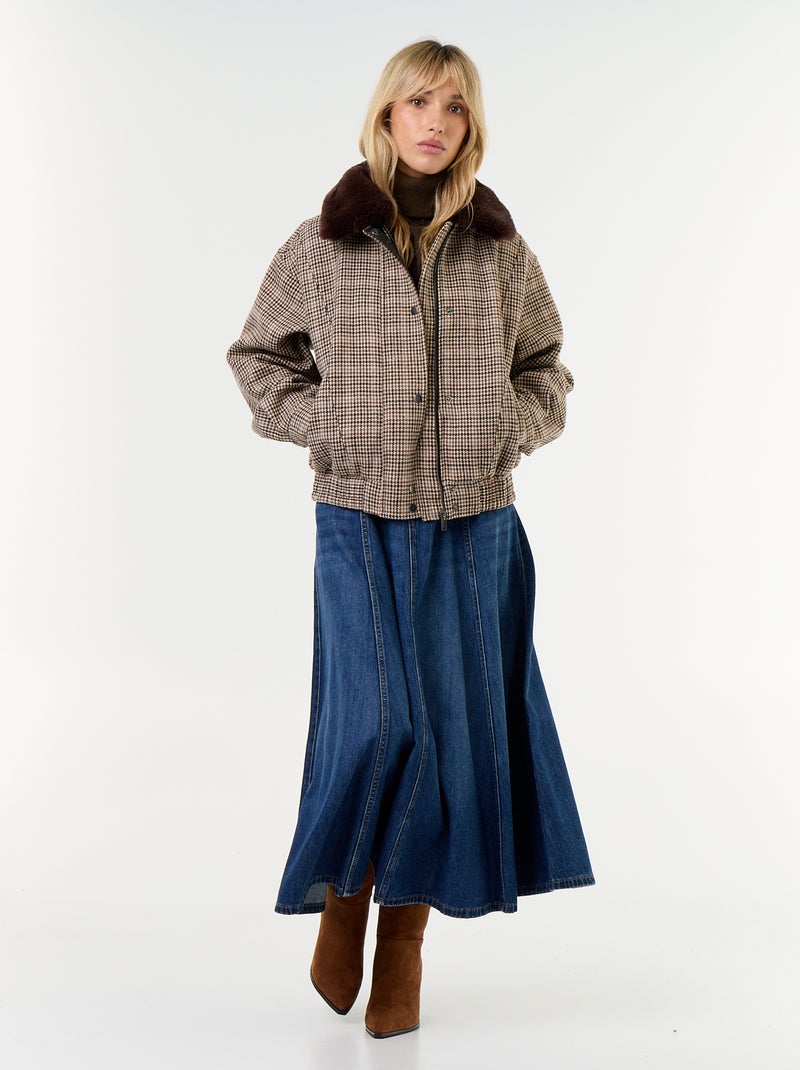 Giubbotto oversize effetto lana con collo in ecopelliccia rimovibile Beige - Kiabi
