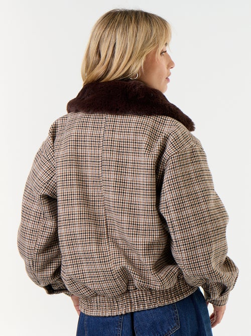 Giubbotto oversize effetto lana con collo in ecopelliccia rimovibile - Kiabi