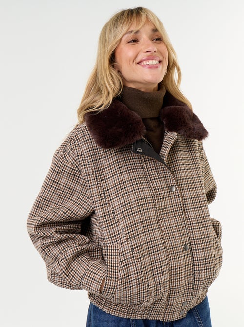 Giubbotto oversize effetto lana con collo in ecopelliccia rimovibile - Kiabi