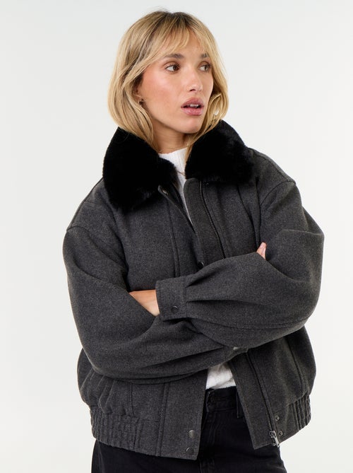 Giubbotto oversize effetto lana con collo in pelliccia rimovibile - Kiabi