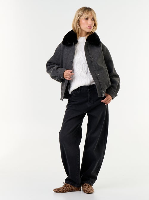 Giubbotto oversize effetto lana con collo in pelliccia rimovibile - Kiabi