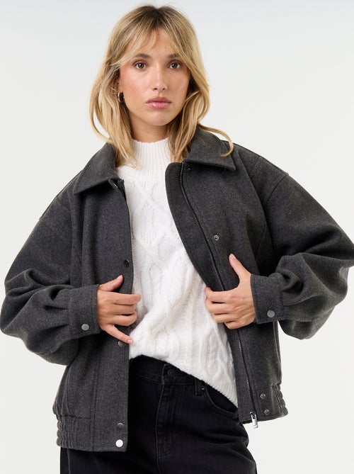 Giubbotto oversize effetto lana con collo in pelliccia rimovibile - Kiabi