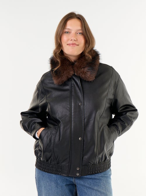 Giubbotto oversize in similpelle con collo in pelliccia sintetica rimovibile - Kiabi