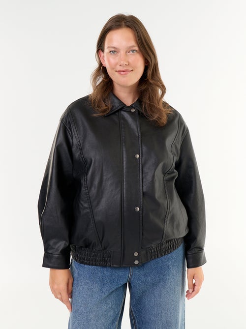 Giubbotto oversize in similpelle con collo in pelliccia sintetica rimovibile - Kiabi