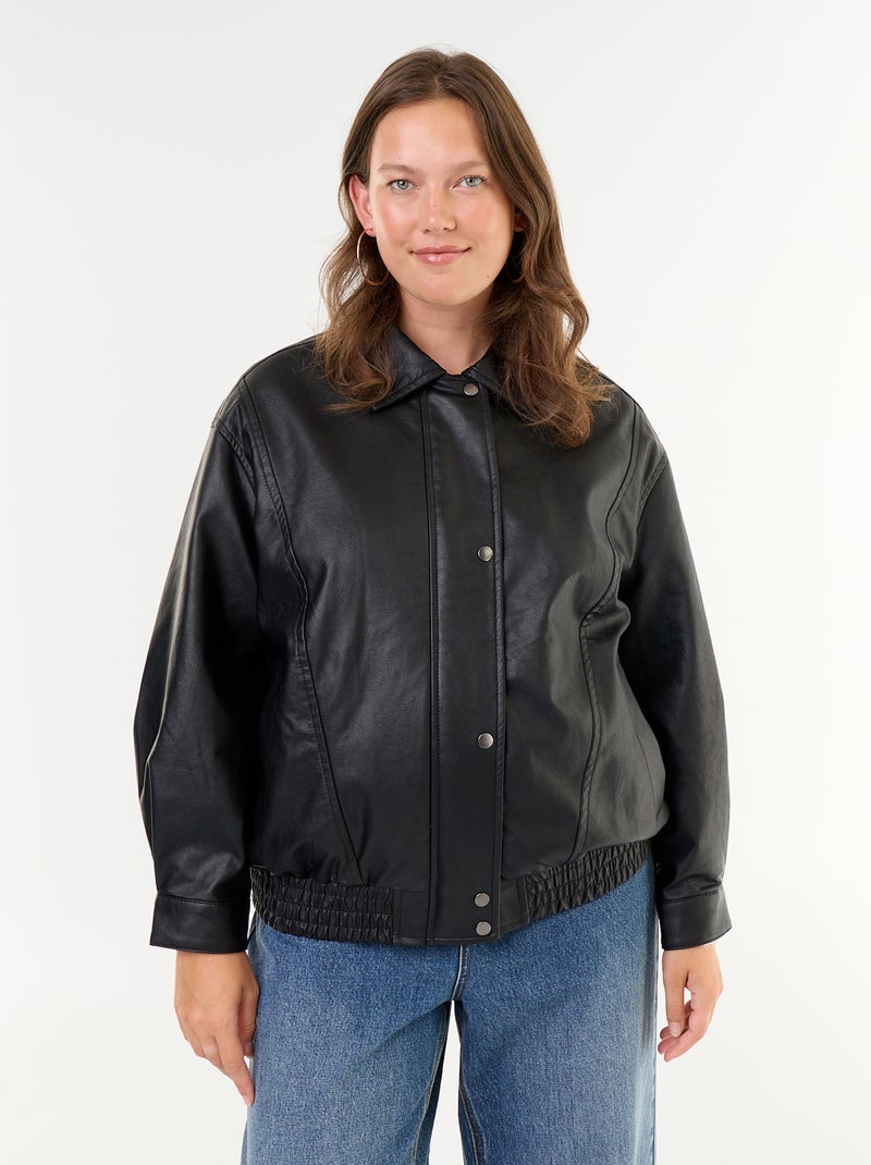 Giubbotto oversize in similpelle con collo in pelliccia sintetica rimovibile Nero - Kiabi