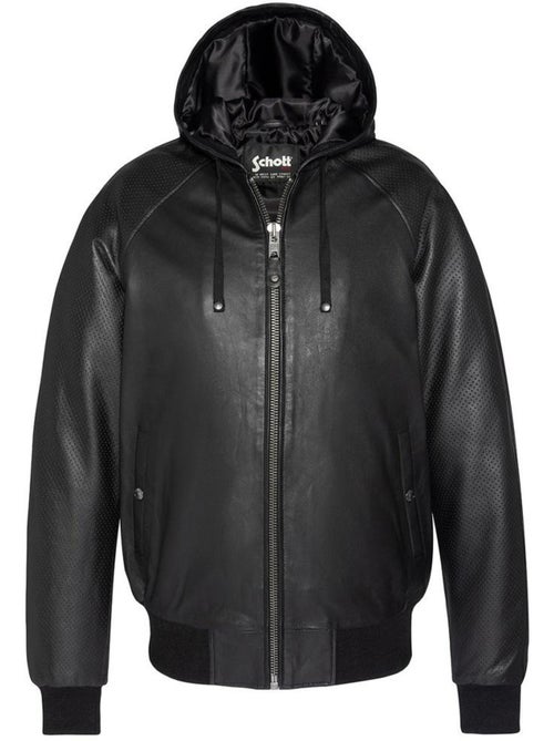 Giubbotto Uomo Schott in Pelle con Cappuccio - Kiabi