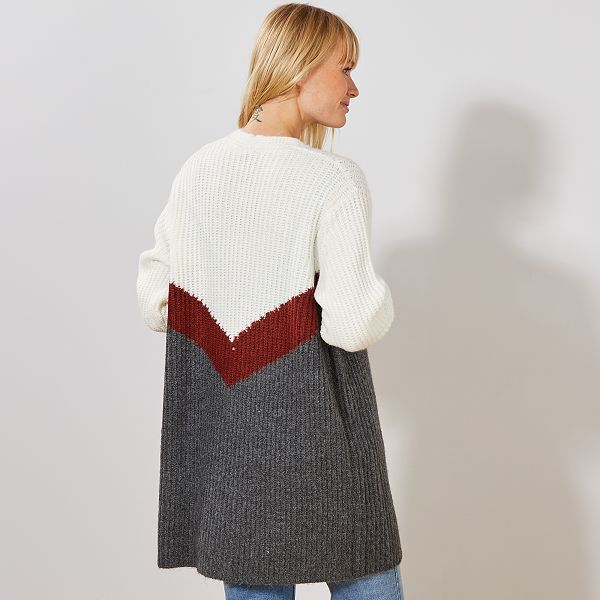 Cardigan Donna Maglia A Manica Lunga Scollo A V In Viscosa Plain