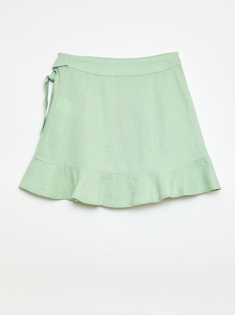 Gonna a balze in misto lino Verde - Kiabi