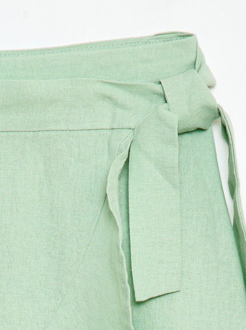 Gonna a balze in misto lino Verde - Kiabi