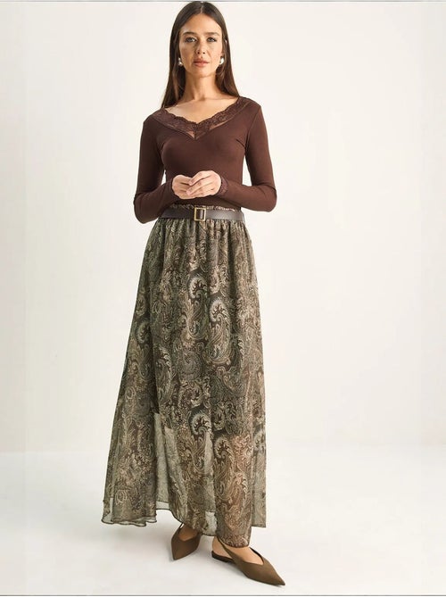 Gonna a trapezio in misto cotone lucci - Kiabi Gonna a trapezio in misto cotone lucci - Kiabi