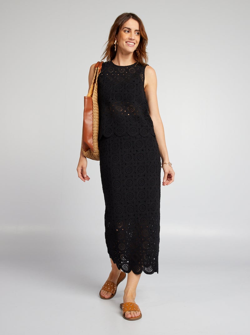 Gonna a tubino in macramé nero - Kiabi