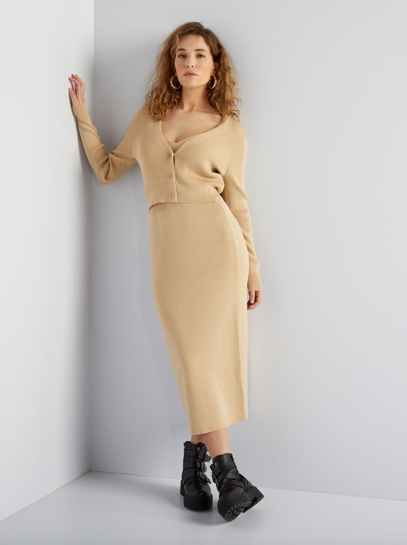 Gonna a tubino lavorata a maglia BEIGE - Kiabi