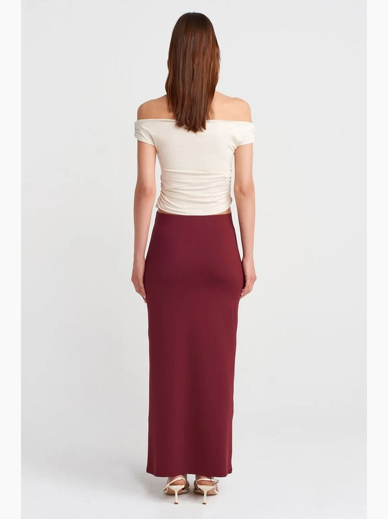 Gonna a tubino maxi a vita alta dilvin Rosso bordeaux - Kiabi