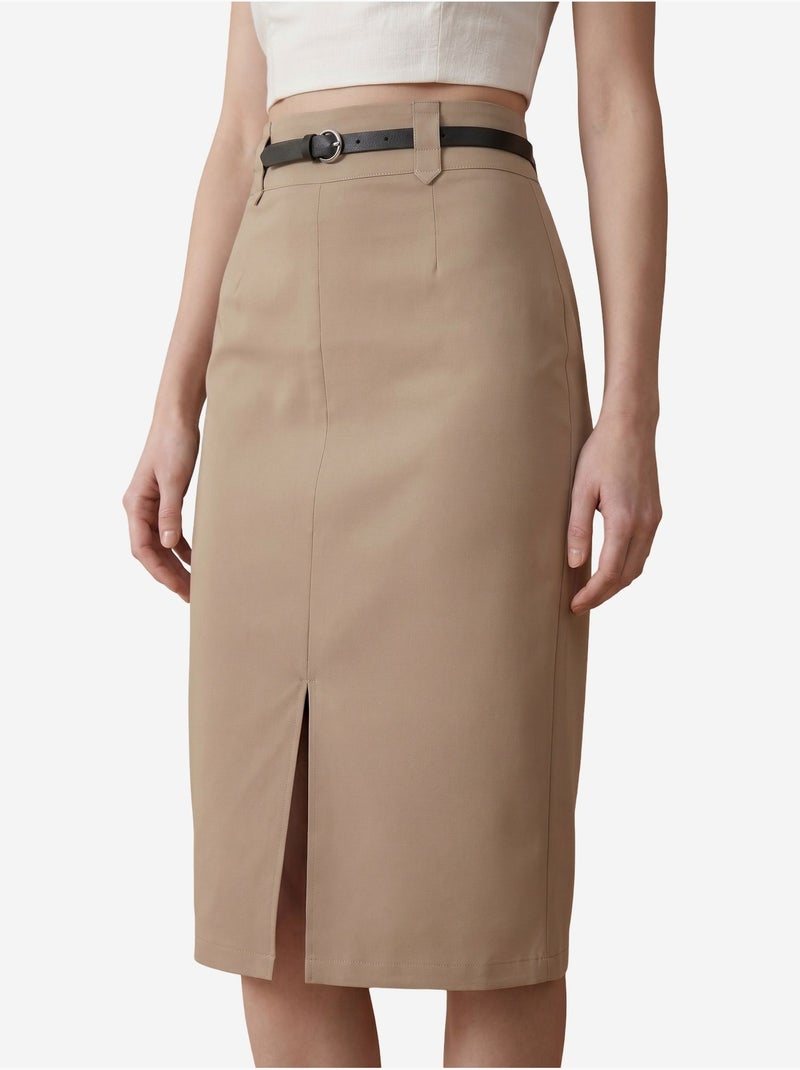 Gonna a tubino midi a vita alta con spacco my fashion Tortora - Kiabi