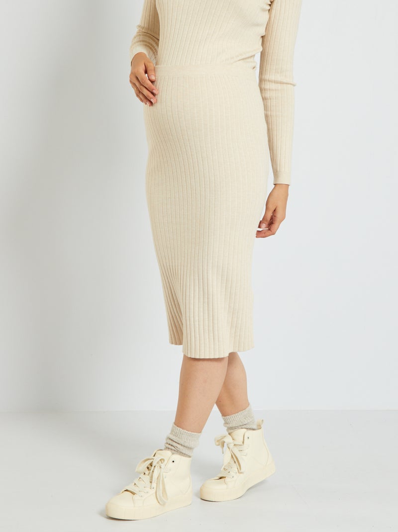 Gonna a tubino premaman in maglia a coste BEIGE - Kiabi