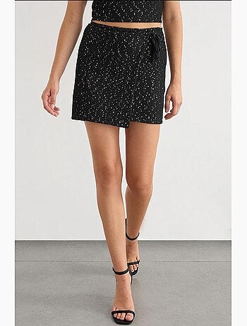 Gonna avvolgente in maglia con paillettes, orlo senza cuciture e cintura hiccup