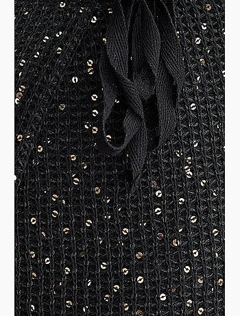 Gonna avvolgente in maglia con paillettes, orlo senza cuciture e cintura hiccup