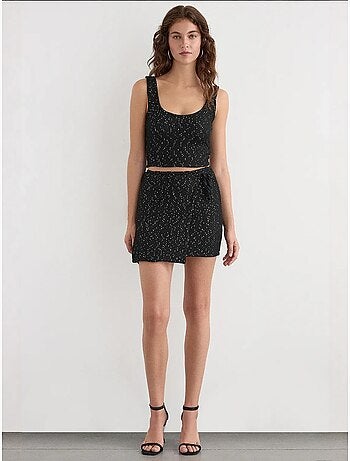 Gonna avvolgente in maglia con paillettes, orlo senza cuciture e cintura