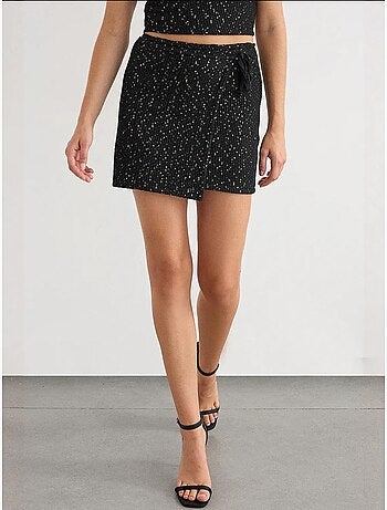 Gonna avvolgente in maglia con paillettes, orlo senza cuciture e cintura