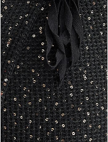 Gonna avvolgente in maglia con paillettes, orlo senza cuciture e cintura