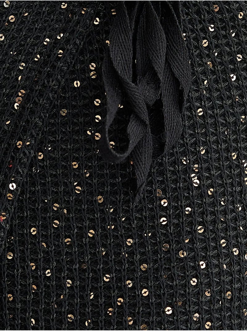 Gonna avvolgente in maglia con paillettes, orlo senza cuciture e cintura Nero - Kiabi