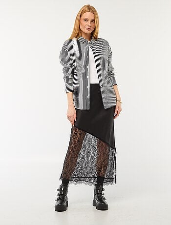 Gonna bi-materiale satin e pizzo