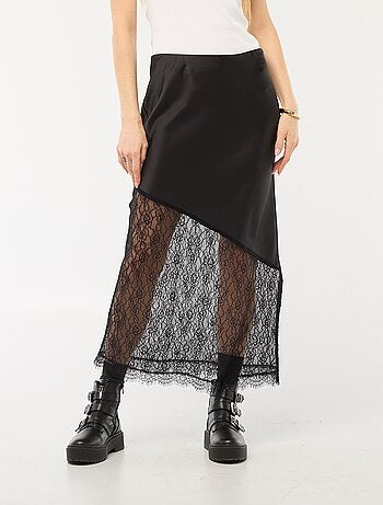 Gonna bi-materiale satin e pizzo